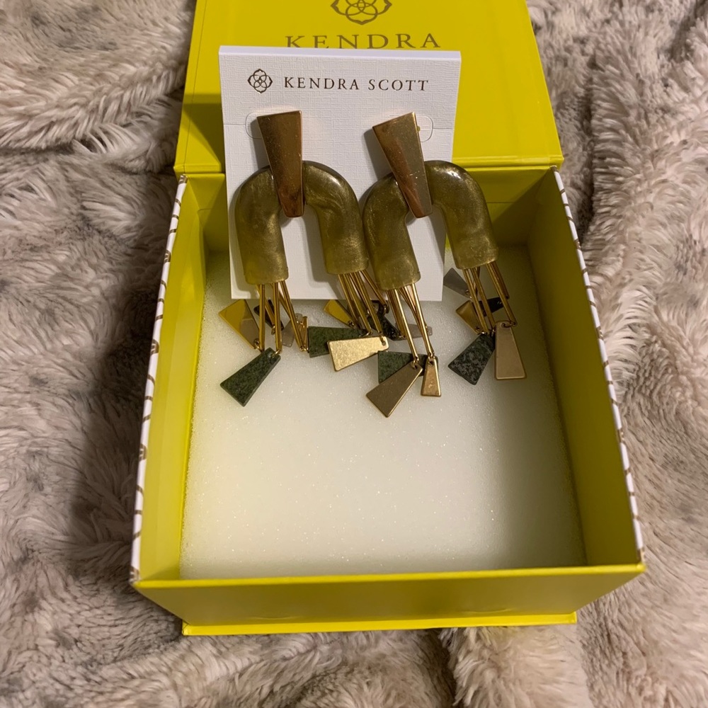 Beautiful olive green unique dangle earrings